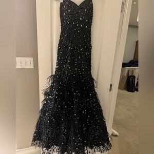 Stunning Beaded/Feathered Black Prom Dress